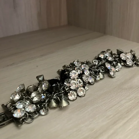 J. Crew Brushed Silver Rhinestone Bracelet - Picture 3 of 6